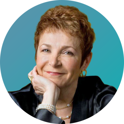 Caroline Myss Headshot on Teal Subtle Gradient Background