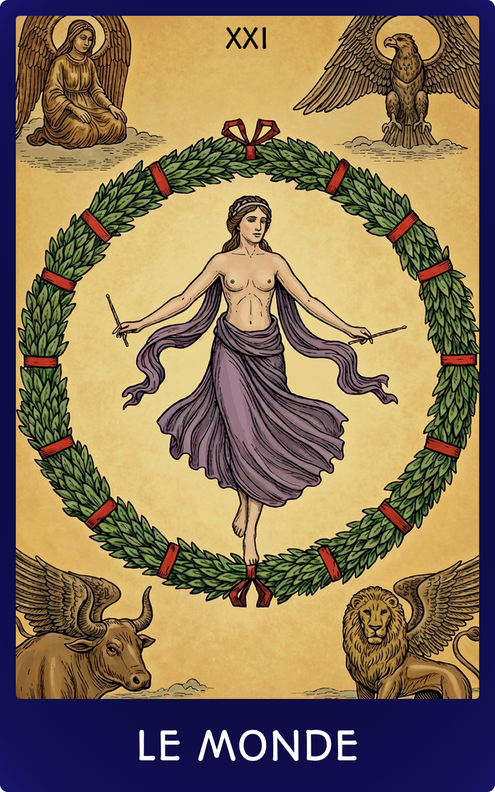 Le Monde, carte XXI des Arcanes majeurs du tarot Rider-Waite