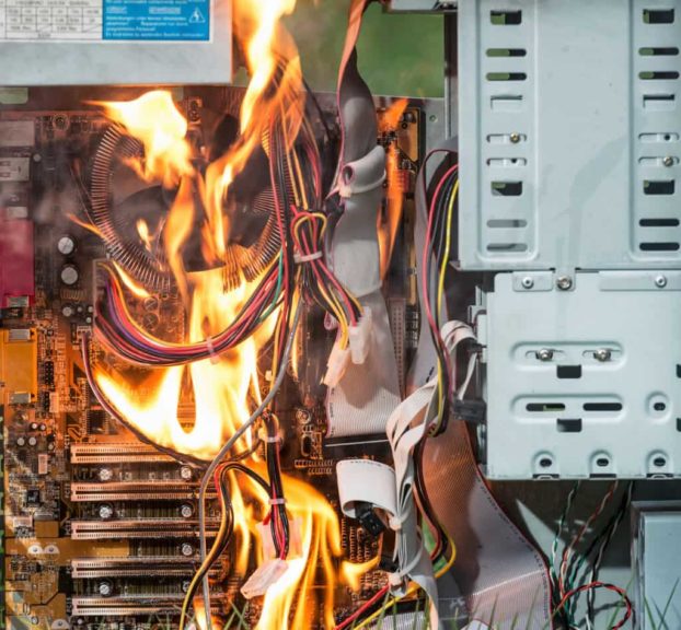 Computer on fire